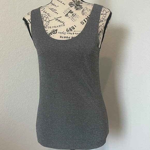 Chico's Womens Tank Top 0(S)‎ Metallic Gray CLassic Classy Disco Party Basic - Picture 1 of 7